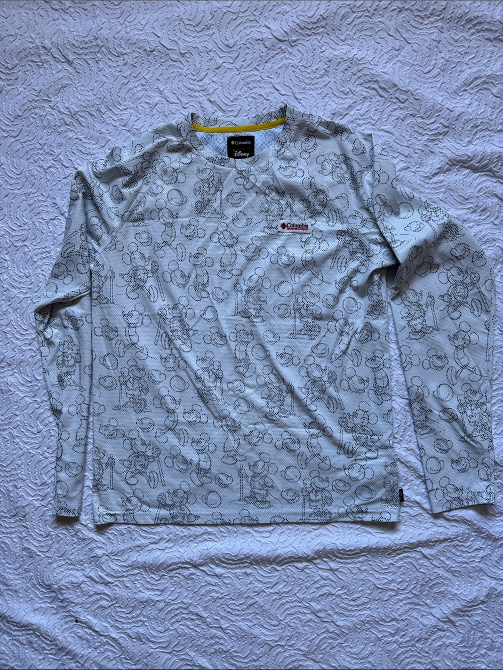 Columbia Disney Long Sleeve Performance Tee - Light Gray with Black Sketch Print